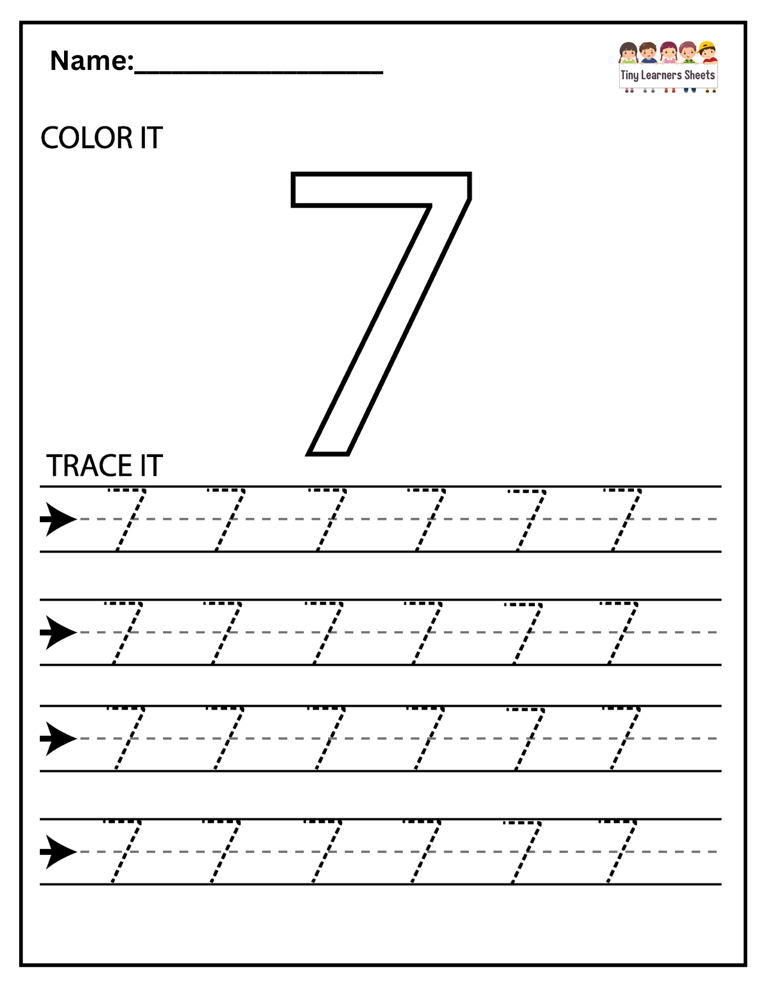 Number Siven Tracing Worksheet